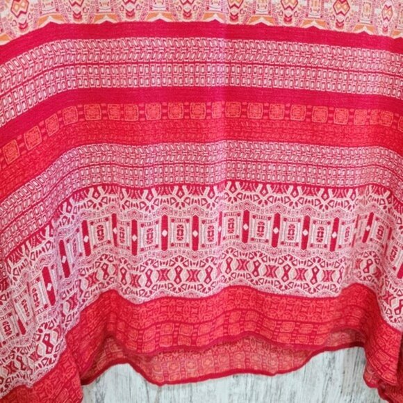 Bobeau Women's Blouse Size Medium Pink Bohemian Flowy Beachy Vacation Geometric - Picture 7 of 14